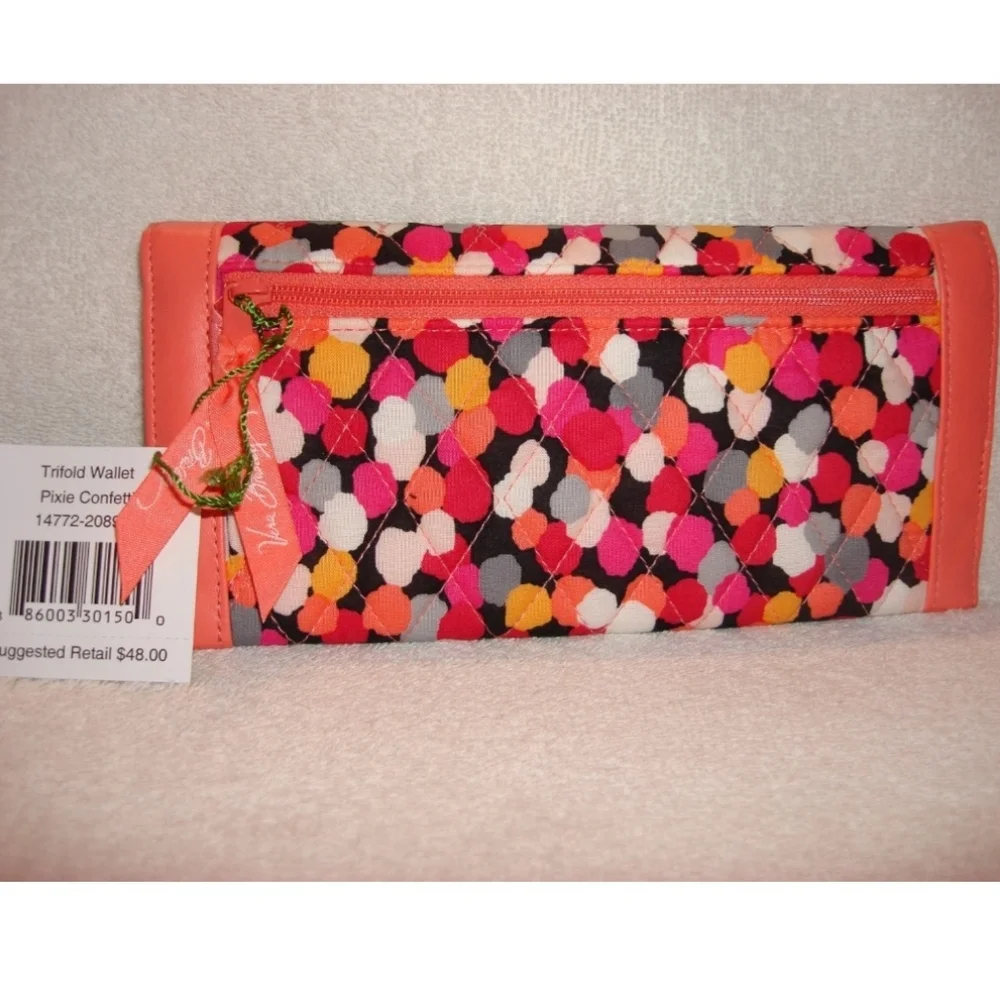 Vera Bradley Pixie Confetti Tri Fold Pink Multi Color NWT